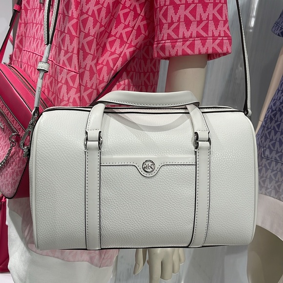 MICHAEL KORS JST TRAVEL MD DUFFLE SATCHEL SHOULDER CROSSBODY BAG MK  OPTIC WHITE - Picture 11 of 16